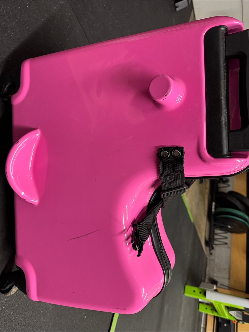 Pink kids ride on Hard-Shell suit Case with foot rest